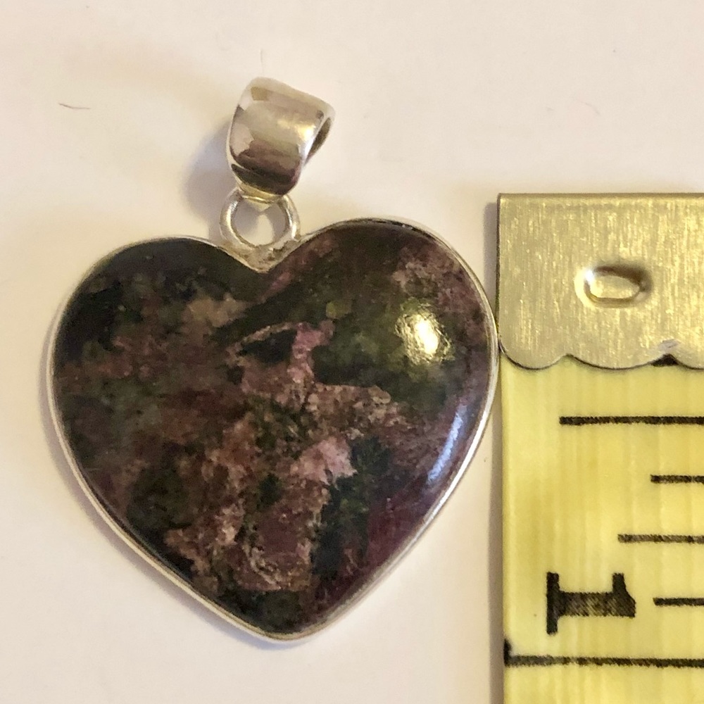 Sterling silver and genuine eudialyte heart pendant